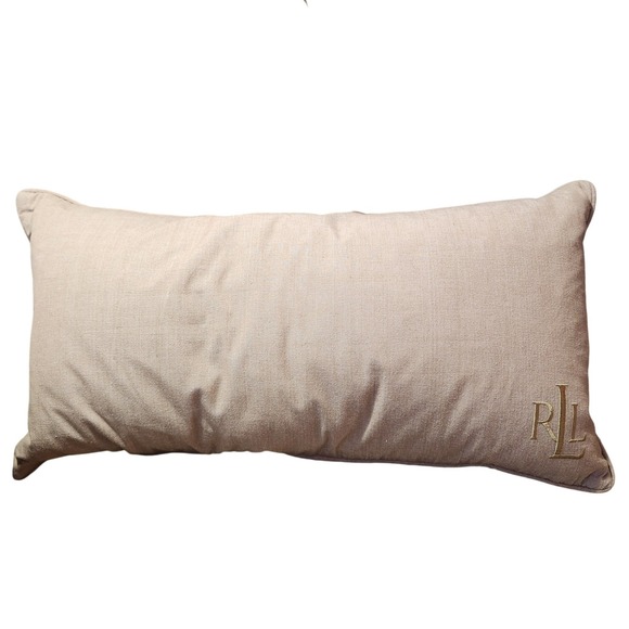 Lauren Ralph Lauren Other - Lauren Ralph Lauren Monogram Lumbar Throw Pillow Tan Linen Blend Accent